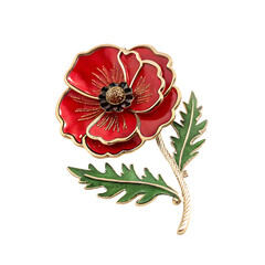 A remembrance day red poppy flower pin isolated on a transparent background png