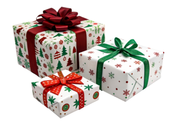 Three Festive Wrapped Presents with Christmas Theme