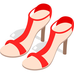 Pair of Red Strappy High Heel Sandals on a Transparent Background