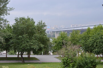 Bridge over the river. City park