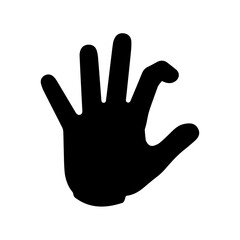 Black Human Hand Silhouette Palm and Fingers Gesture Isolated on White Background Vector illustration