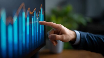 Businessman Analyzing Financial Growth on Digital Screen with Data Visualization Graphics - Powered by Adobe