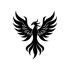 Obraz premium Stylized phoenix bird black design on transparent background silhouette