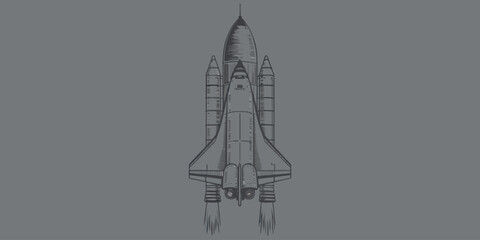Obraz premium Detailed Top-Down Sketch of a Space Shuttle Launching with Exhaust Flames Visible