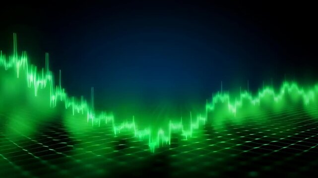 Dynamic green wave graph representing financial growth and digital data visualization