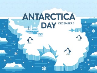 Creative Illustration of Antarctica Day Celebrating Polar Environment and Wildlife Preservation