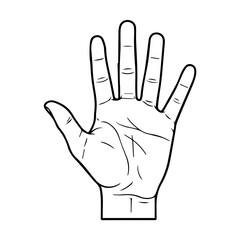 Human Left Hand Palm Outline Drawing Isolated on White Background Vector Illustration