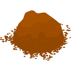 Pile of Brown Dirt with Small Pebbles and Granules in a Jagged Mound Shape Isolated on White Background