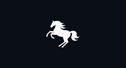 A majestic rearing horse drawn in a simple black and white line art style. This elegant equestrian icon symbolizes power, freedom, and nobility, isolated on a white background