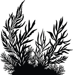 Dense Black Foliage Silhouette Illustration for Botanical and Nature Designs