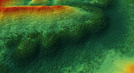 Colorful Digital Representation of a Terrain Landscape with Detailed Topography