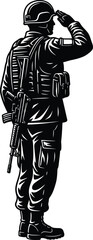 Military Soldier Saluting Profile Silhouette Vector for Patriotic Design and Remembrance