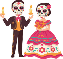 Day of the Dead Wedding Couple with Candles and Flowers