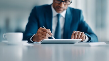 Labor Day, Law and Governance. Labor Laws and Regulations Review, Lawyer or Manager Studying Workplace Policies on Tablet with Copy Space for Labor Day Content