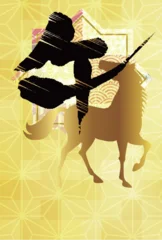 Fotobehang Leder 午　年賀状　干支　背景  © J BOY