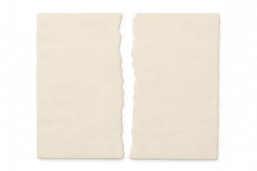 Torn beige blank paper separating two distinct areas, offering copy space for important messages or notes on transparent background
