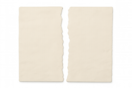 Torn beige blank paper separating two distinct areas, offering copy space for important messages or notes on transparent background