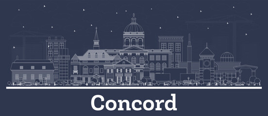 Outline Concord New Hampshire City Skyline with white Buildings. Illustration. Business Travel and Tourism Concept with Historic and Modern Architecture. Concord Cityscape with Landmarks.