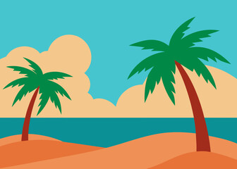 Obraz premium Acrylic Tropical Beach With Palm Trees Background