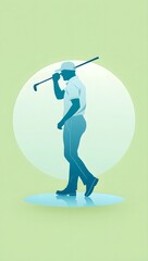 Businessman silhouette vector illustration of a man playing golf with a club and ball, a concept icon character art