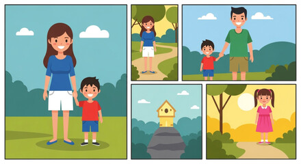 A mother and son enjoying a day out in the park, walking together and exploring the natural surroundings, creating a heartwarming scene