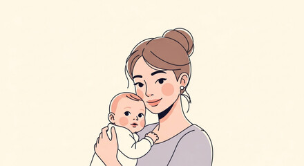 A loving mother with her hair in a bun holds her baby tenderly, sharing a sweet moment of connection and affection