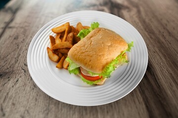 Tasty fresh sandwich dish. Junk food.