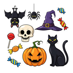 Halloween elements collection isolated on transparent background