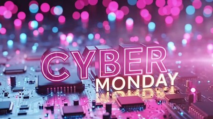 Ultimate Cyber Monday Sale Advertisement With Glowing Neon Text Golden Particle Vortex Digital Circuit Board Background Polygonal Tag And High Speed Light Trails For Massive Online Shopping Discount  - Powered by Adobe