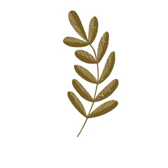 Leaf Sprig in Monochromatic Dark Olive Brown Color Vector Clipart