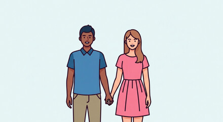 A charming couple holding hands, their connection evident in this delightful illustration, radiating warmth and affection in a simple yet elegant design