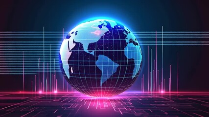 Futuristic World Globe Digital Technology Background with Glowing Data Transfer - Powered by Adobe