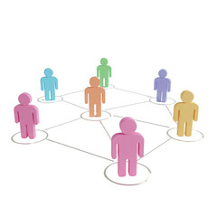 Teamwork and networking concept with colorful wooden figures isolated PNG with Transparent Background