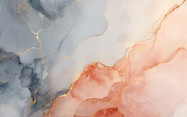 Naklejka premium Delicate pastel marble effect with flowing ink transitions and refined gold line accents ideal for premium wedding design, modern templates and soft branding visual materials