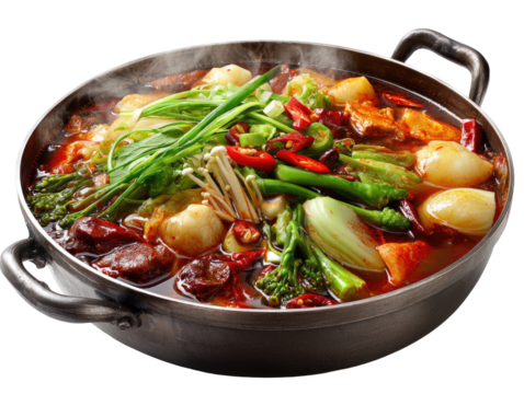 Spicy hot pot with diverse ingredients