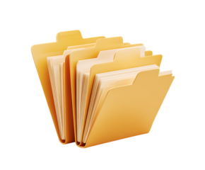 Three yellow file folders with documents.