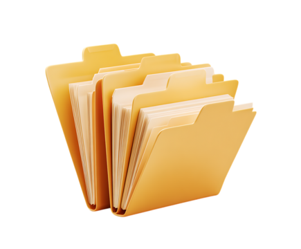 Three yellow file folders with documents.