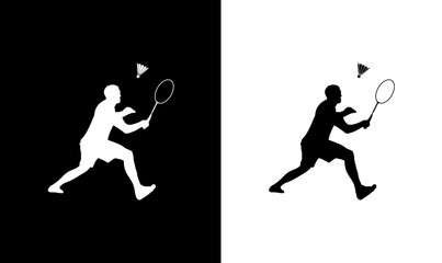 badminton brand logo design, shuttlecock logo design, silhouette of badminton man, sport logo vector illustration, brand logo, badminton logo, badminton, ball, bat, silhouette, vector,