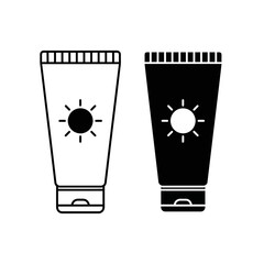 Sunscreen Tube Icon – Black and White Cosmetic Lotion Packaging Vector Illustration