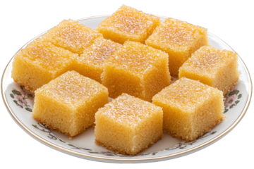 Basbousa semolina cake dessert recipe middle eastern sweets on transparent background