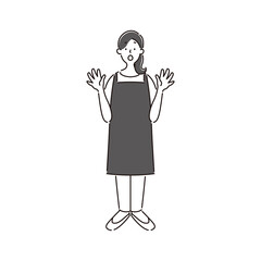 驚く女性保育士のシンプルな白黒の線画イラスト素材