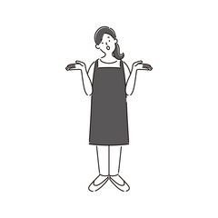 分からない様子の女性保育士のシンプルな白黒の線画イラスト素材