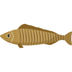 Pixelated illustration of a brown striped fish with a transparent background ideal for fishing and aquatic themes