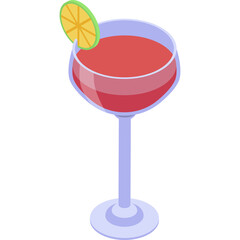 Pixelated Isometric Cocktail with Lime Slice on Transparent Background Digital Art Celebration Drink