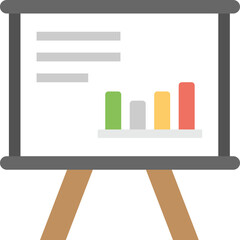 Presentation Easel With Whiteboard Displaying Bar Graph And Text Elements In A Simple Flat Design Style