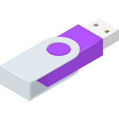 Purple and Silver USB Flash Drive Data Storage Device with Rotating Cap in Isometric View on White Background