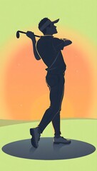 Black vector art silhouette illustration of a golf player or golfer in sport