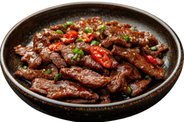 Delicious beef stir fry recipe asian cuisine food photography on transparent background