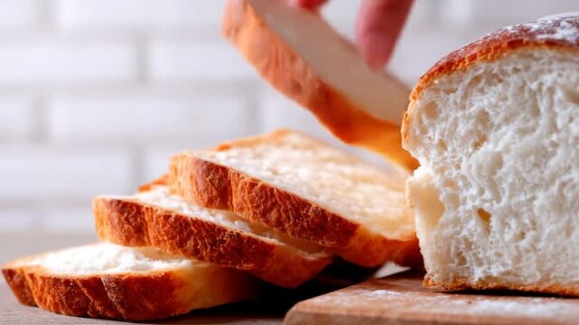 Freshly baked loaf of sliced bread displayed on a wooden cutting board.