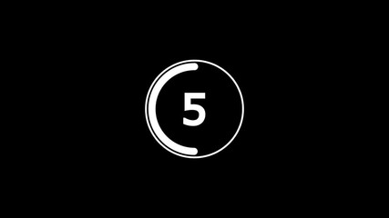 Circle countdown timer one minute animation from 10 to 0 second animation on black background with alpha channel,10 seconds countdown timer, Countdown video.